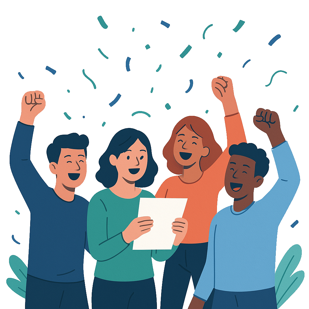 Pessoas comemorando aprovação em concurso